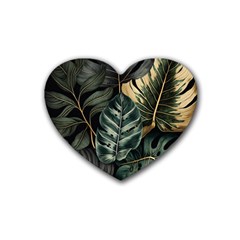 Tropical Leaves Foliage Monstera Nature Home Rubber Heart Coaster (4 Pack) by Pakjumat