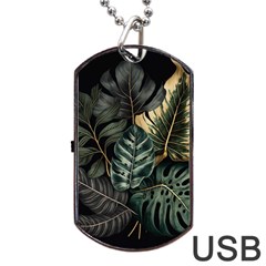 Tropical Leaves Foliage Monstera Nature Home Dog Tag Usb Flash (one Side) by Pakjumat