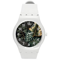 Tropical Leaves Foliage Monstera Nature Home Round Plastic Sport Watch (m) by Pakjumat