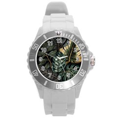 Tropical Leaves Foliage Monstera Nature Home Round Plastic Sport Watch (l) by Pakjumat