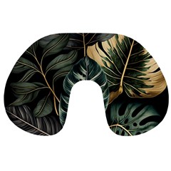 Tropical Leaves Foliage Monstera Nature Home Travel Neck Pillow by Pakjumat