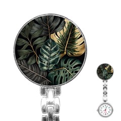 Tropical Leaves Foliage Monstera Nature Home Stainless Steel Nurses Watch by Pakjumat