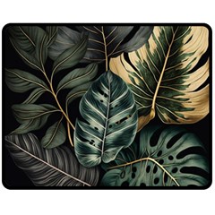 Tropical Leaves Foliage Monstera Nature Home Two Sides Fleece Blanket (medium) by Pakjumat