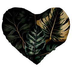 Tropical Leaves Foliage Monstera Nature Home Large 19  Premium Flano Heart Shape Cushions by Pakjumat