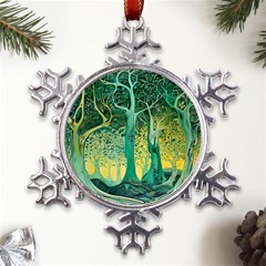 Nature Trees Forest Mystical Forest Jungle Metal Large Snowflake Ornament by Pakjumat