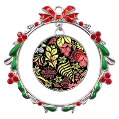 Flower Leaves Floral Flora Nature Metal X mas Wreath Ribbon Ornament by Pakjumat