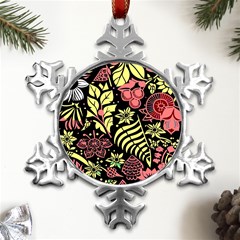 Flower Leaves Floral Flora Nature Metal Small Snowflake Ornament by Pakjumat