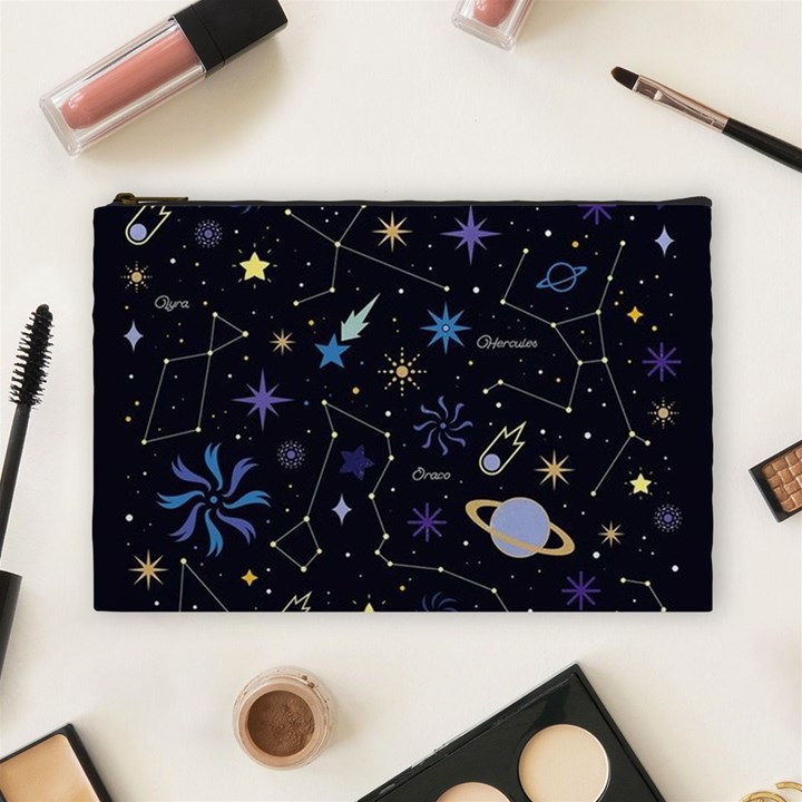 Starry Night  Space Constellations  Stars  Galaxy  Universe Graphic  Illustration Cosmetic Bag (Large)