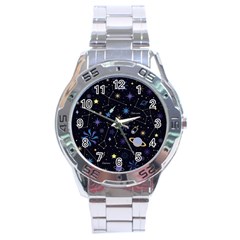 Starry Night  Space Constellations  Stars  Galaxy  Universe Graphic  Illustration Stainless Steel Analogue Watch by Pakjumat