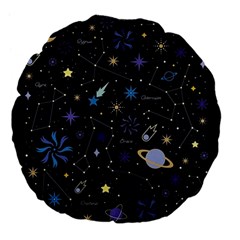 Starry Night  Space Constellations  Stars  Galaxy  Universe Graphic  Illustration Large 18  Premium Flano Round Cushions by Pakjumat