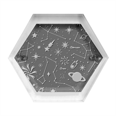 Starry Night  Space Constellations  Stars  Galaxy  Universe Graphic  Illustration Hexagon Wood Jewelry Box by Pakjumat