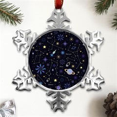 Starry Night  Space Constellations  Stars  Galaxy  Universe Graphic  Illustration Metal Small Snowflake Ornament by Pakjumat