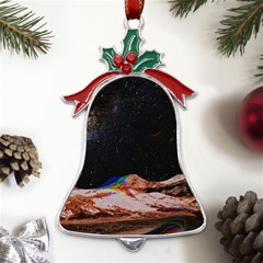 Retro Vintage Space Galaxy Metal Holly Leaf Bell Ornament by Pakjumat