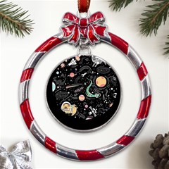 Animals Galaxy Space Metal Red Ribbon Round Ornament by Pakjumat