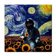 Starry Surreal Psychedelic Astronaut Space Tile Coaster by Pakjumat