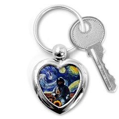 Starry Surreal Psychedelic Astronaut Space Key Chain (heart) by Pakjumat