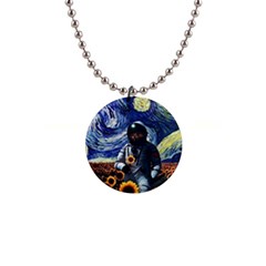 Starry Surreal Psychedelic Astronaut Space 1  Button Necklace by Pakjumat