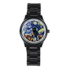 Starry Surreal Psychedelic Astronaut Space Stainless Steel Round Watch by Pakjumat