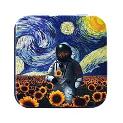 Starry Surreal Psychedelic Astronaut Space Square Metal Box (black) by Pakjumat