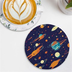 Space Galaxy Planet Universe Stars Night Fantasy Uv Print Round Tile Coaster by Pakjumat