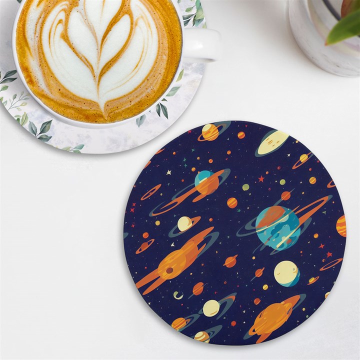 Space Galaxy Planet Universe Stars Night Fantasy UV Print Round Tile Coaster