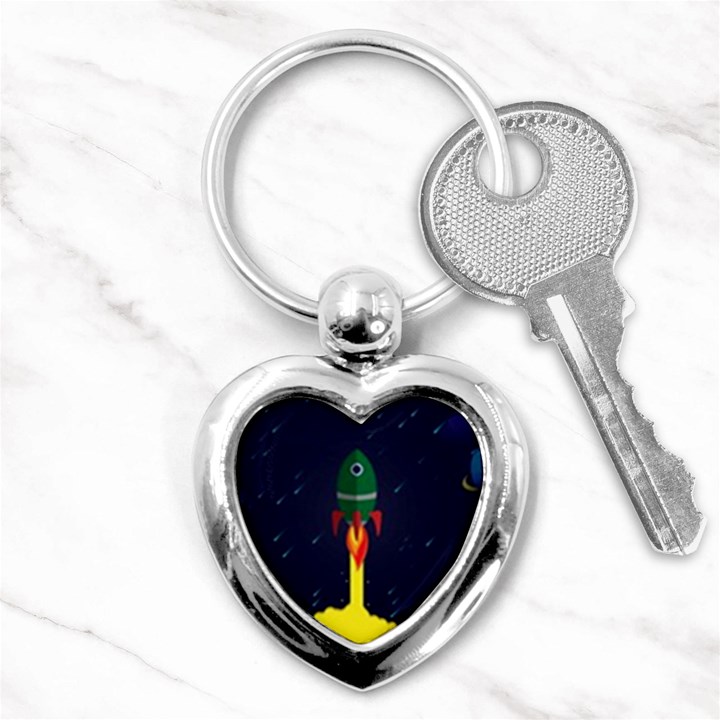 Rocket Halftone Astrology Astronaut Key Chain (Heart)