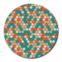 Multicolored Honeycomb Colorful Abstract Geometry Round Mousepad by Pakjumat