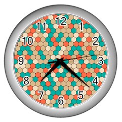 Multicolored Honeycomb Colorful Abstract Geometry Wall Clock (silver) by Pakjumat