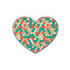 Multicolored Honeycomb Colorful Abstract Geometry Rubber Heart Coaster (4 Pack) by Pakjumat