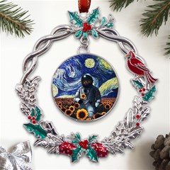 Starry Surreal Psychedelic Astronaut Space Metal X mas Wreath Holly Leaf Ornament by Pakjumat