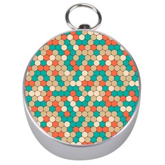 Multicolored Honeycomb Colorful Abstract Geometry Silver Compasses by Pakjumat