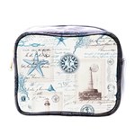 Nautical Lighthouse Vintage Postcard French Writing Mini Toiletries Bag (One Side) Front