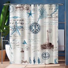 Nautical Lighthouse Vintage Postcard French Writing Shower Curtain 60  X 72  (medium)  by Pakjumat