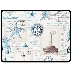 Nautical Lighthouse Vintage Postcard French Writing Two Sides Fleece Blanket (large) by Pakjumat