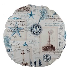 Nautical Lighthouse Vintage Postcard French Writing Large 18  Premium Flano Round Cushions by Pakjumat