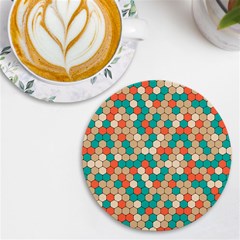 Multicolored Honeycomb Colorful Abstract Geometry Uv Print Round Tile Coaster by Pakjumat