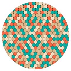 Multicolored Honeycomb Colorful Abstract Geometry Round Trivet by Pakjumat