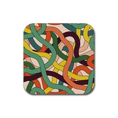 Snake Stripes Intertwined Abstract Rubber Coaster (square) by Pakjumat