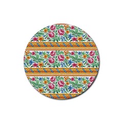 Flower Fabric Design Rubber Coaster (round) by Pakjumat