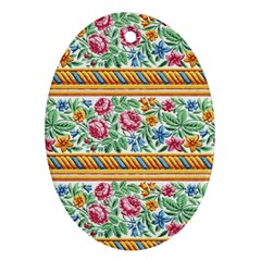 Flower Fabric Design Oval Ornament (two Sides)