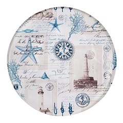 Nautical Lighthouse Vintage Postcard French Writing Round Glass Fridge Magnet (4 Pack) by Pakjumat