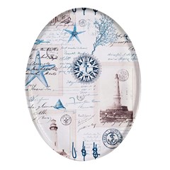 Nautical Lighthouse Vintage Postcard French Writing Oval Glass Fridge Magnet (4 Pack) by Pakjumat