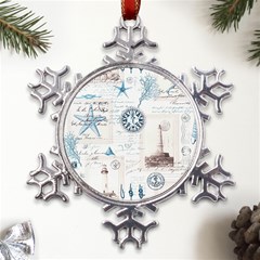 Nautical Lighthouse Vintage Postcard French Writing Metal Large Snowflake Ornament by Pakjumat