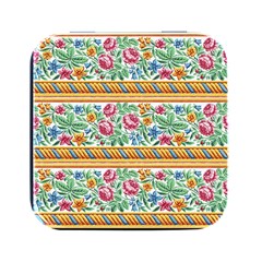 Flower Fabric Design Square Metal Box (black)