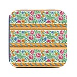 Flower Fabric Design Square Metal Box (Black) Front