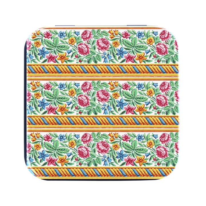 Flower Fabric Design Square Metal Box (Black)