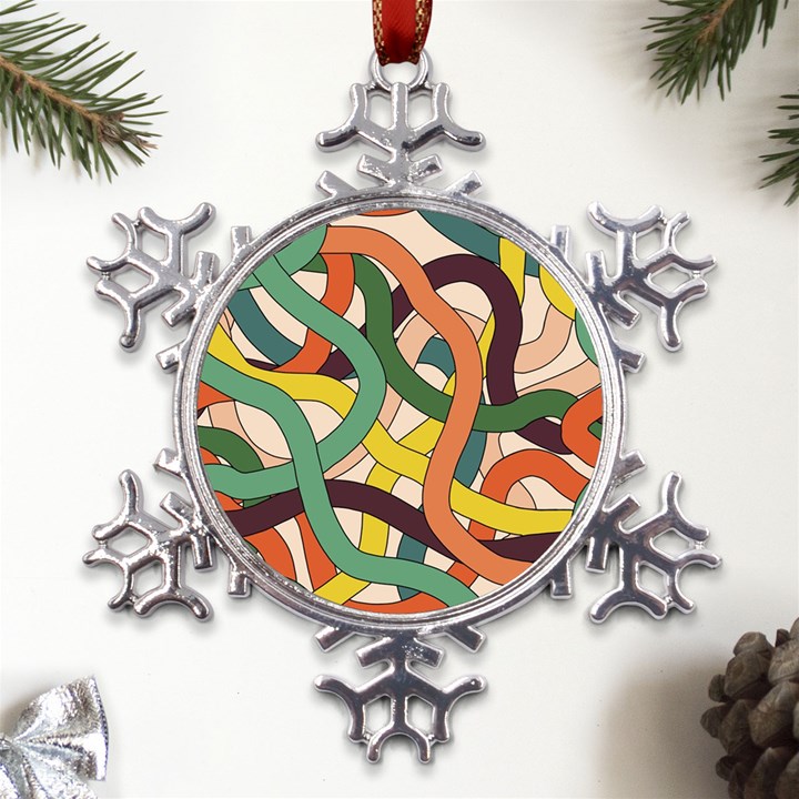 Snake Stripes Intertwined Abstract Metal Large Snowflake Ornament