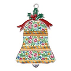 Flower Fabric Design Metal Holly Leaf Bell Ornament by Pakjumat