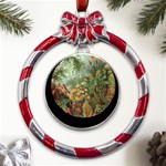 Moose Eurhynchium Haeckel Muscinae Metal Red Ribbon Round Ornament Front