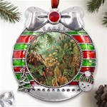 Moose Eurhynchium Haeckel Muscinae Metal X Mas Ribbon With Red Crystal Round Ornament Front